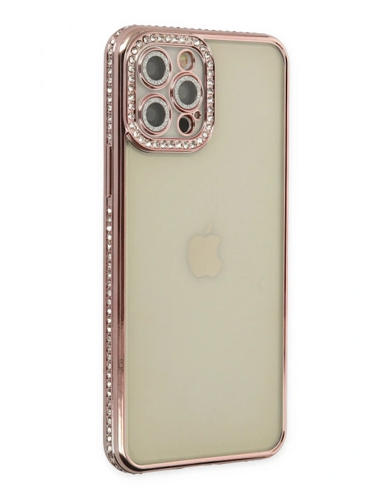 Newface iPhone 12 Pro Kılıf Joke Taşlı Silikon - Pembe