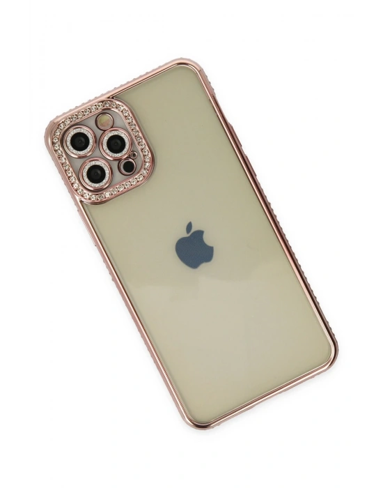 Newface iPhone 12 Pro Kılıf Joke Taşlı Silikon - Pembe