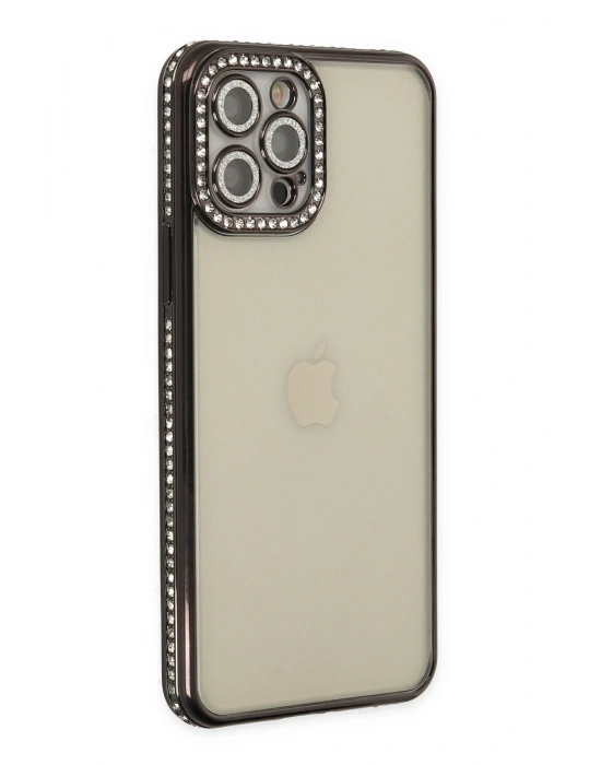 Newface iPhone 12 Pro Kılıf Joke Taşlı Silikon - Siyah