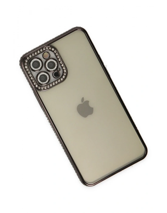 Newface iPhone 12 Pro Kılıf Joke Taşlı Silikon - Siyah