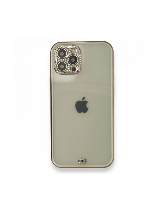 Newface iPhone 12 Pro Kılıf Liva Taşlı Silikon - Beyaz