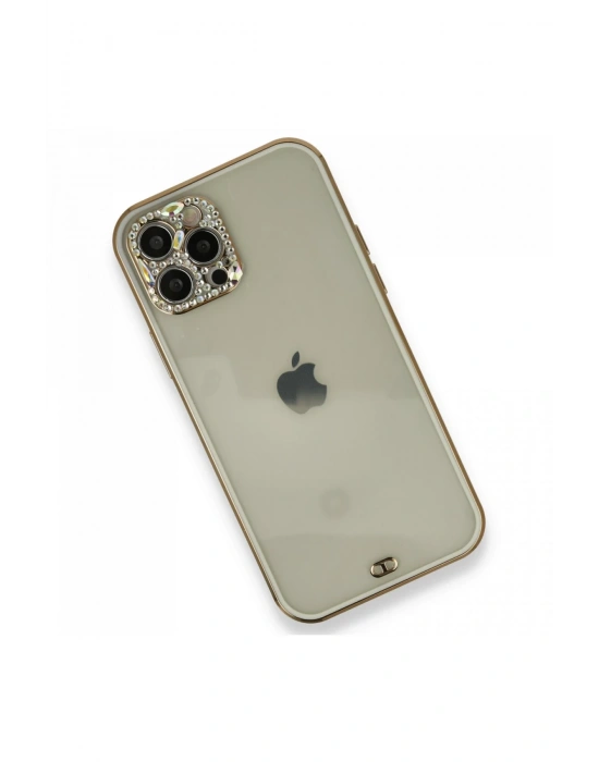 Newface iPhone 12 Pro Kılıf Liva Taşlı Silikon - Beyaz