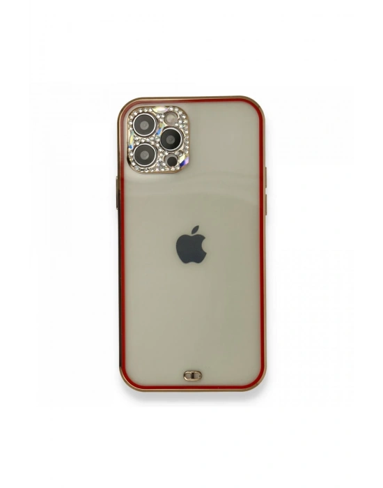 Newface iPhone 12 Pro Kılıf Liva Taşlı Silikon - Kırmızı