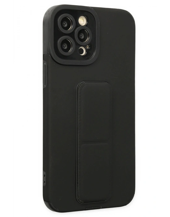 Newface iPhone 12 Pro Kılıf Mega Standlı Silikon - Siyah