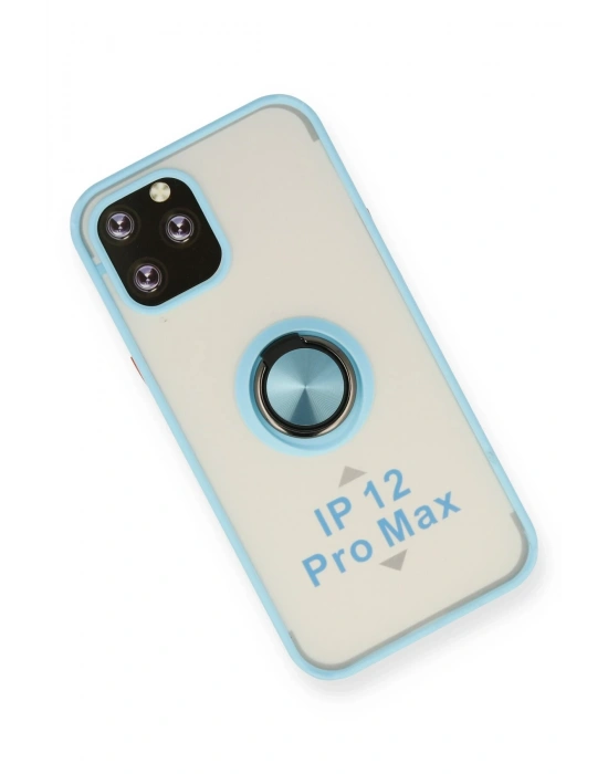 Newface iPhone 12 Pro Kılıf Montreal Yüzüklü Silikon Kapak - Buz Mavi