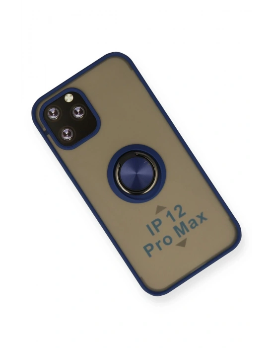 Newface iPhone 12 Pro Kılıf Montreal Yüzüklü Silikon Kapak - Lacivert