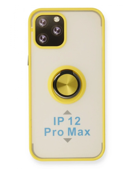 Newface iPhone 12 Pro Kılıf Montreal Yüzüklü Silikon Kapak - Sarı