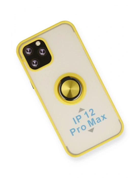 Newface iPhone 12 Pro Kılıf Montreal Yüzüklü Silikon Kapak - Sarı