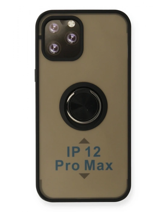 Newface iPhone 12 Pro Kılıf Montreal Yüzüklü Silikon Kapak - Siyah