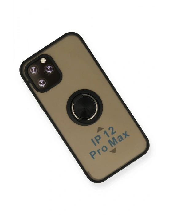 Newface iPhone 12 Pro Kılıf Montreal Yüzüklü Silikon Kapak - Siyah