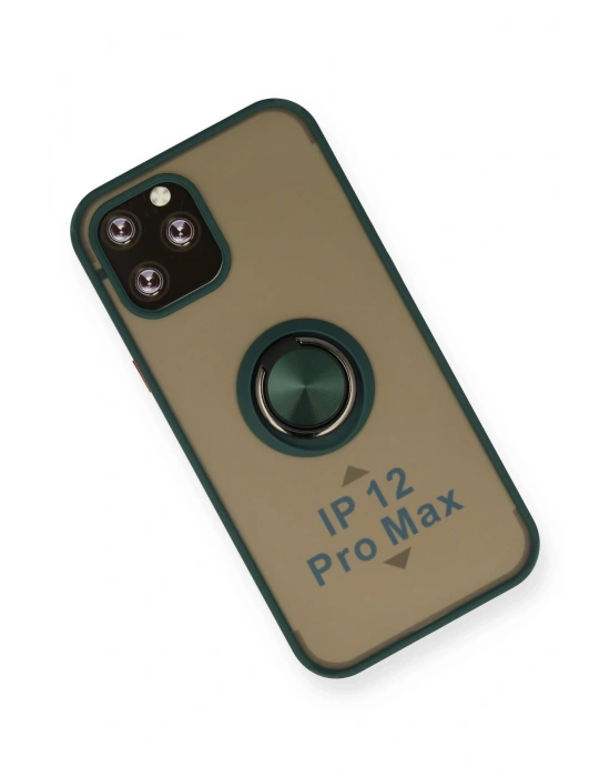 Newface iPhone 12 Pro Kılıf Montreal Yüzüklü Silikon Kapak - Yeşil