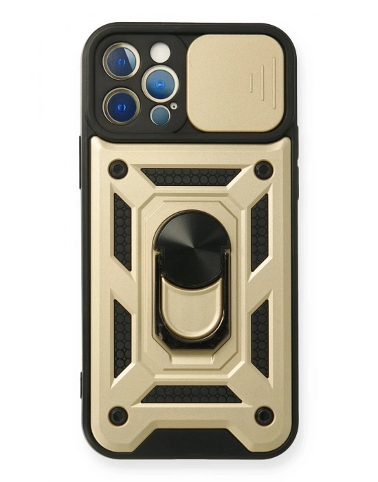 Newface iPhone 12 Pro Kılıf Pars Lens Yüzüklü Silikon - Gold