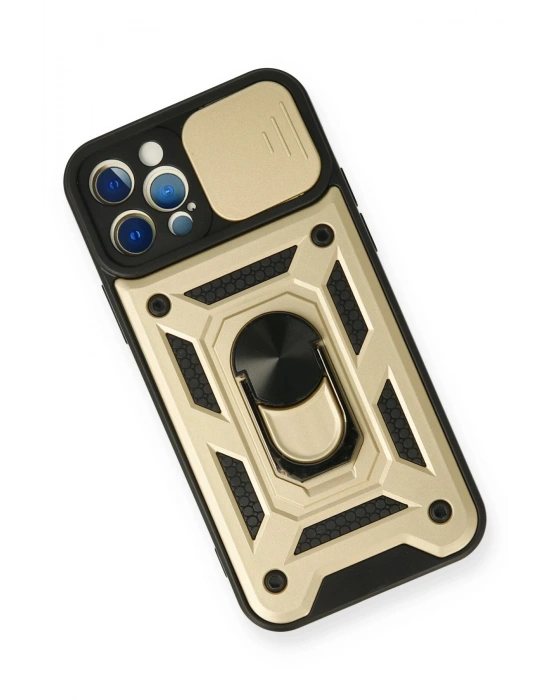 Newface iPhone 12 Pro Kılıf Pars Lens Yüzüklü Silikon - Gold