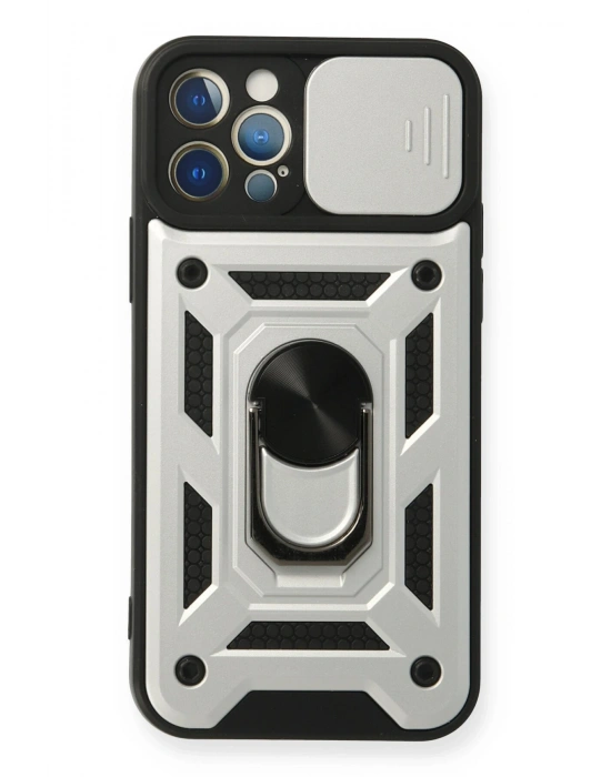 Newface iPhone 12 Pro Kılıf Pars Lens Yüzüklü Silikon - Gümüş