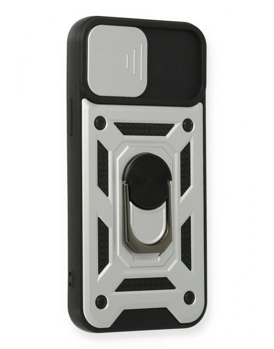 Newface iPhone 12 Pro Kılıf Pars Lens Yüzüklü Silikon - Gümüş