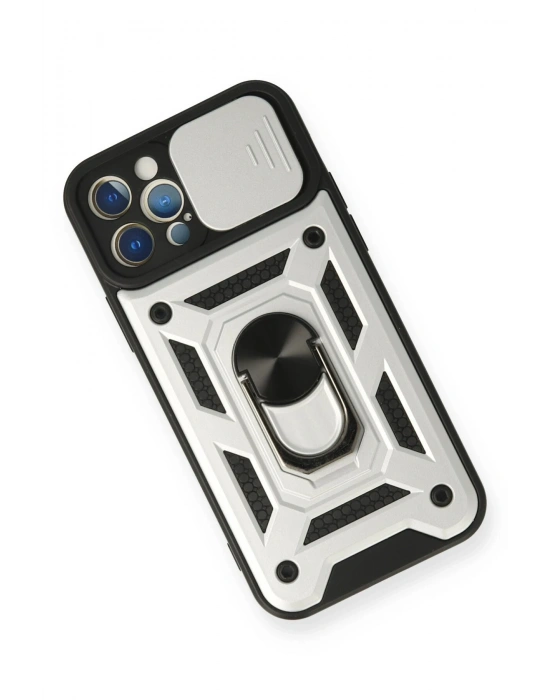 Newface iPhone 12 Pro Kılıf Pars Lens Yüzüklü Silikon - Gümüş