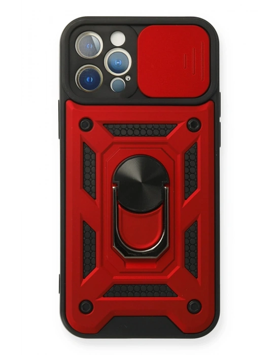 Newface iPhone 12 Pro Kılıf Pars Lens Yüzüklü Silikon - Kırmızı