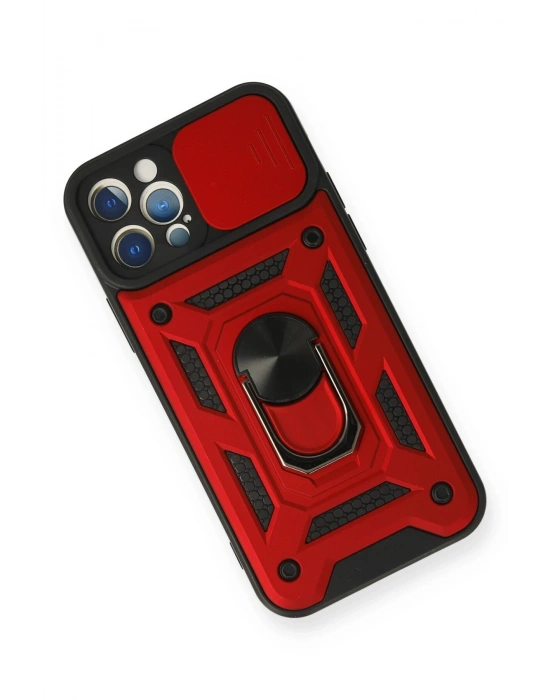 Newface iPhone 12 Pro Kılıf Pars Lens Yüzüklü Silikon - Kırmızı