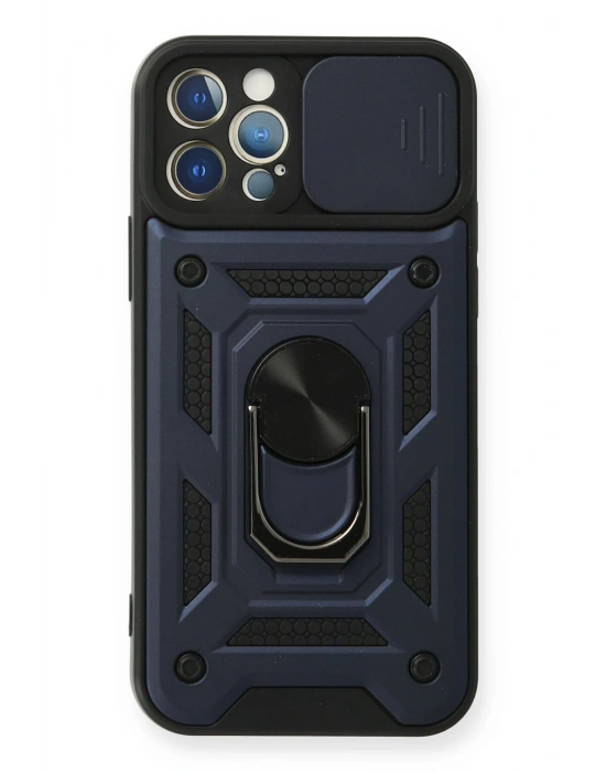 Newface iPhone 12 Pro Kılıf Pars Lens Yüzüklü Silikon - Lacivert