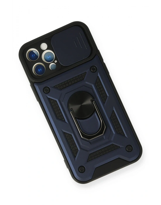 Newface iPhone 12 Pro Kılıf Pars Lens Yüzüklü Silikon - Lacivert