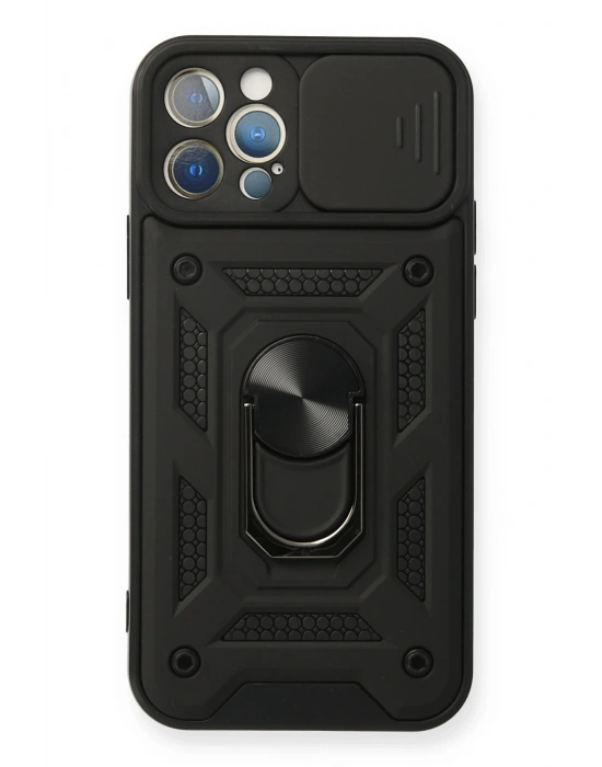 Newface iPhone 12 Pro Kılıf Pars Lens Yüzüklü Silikon - Siyah