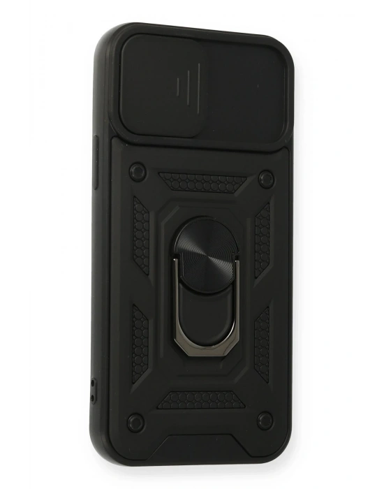 Newface iPhone 12 Pro Kılıf Pars Lens Yüzüklü Silikon - Siyah