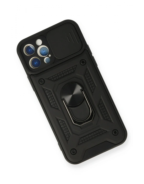 Newface iPhone 12 Pro Kılıf Pars Lens Yüzüklü Silikon - Siyah