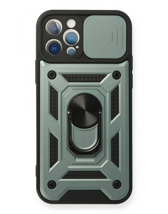 Newface iPhone 12 Pro Kılıf Pars Lens Yüzüklü Silikon - Yeşil