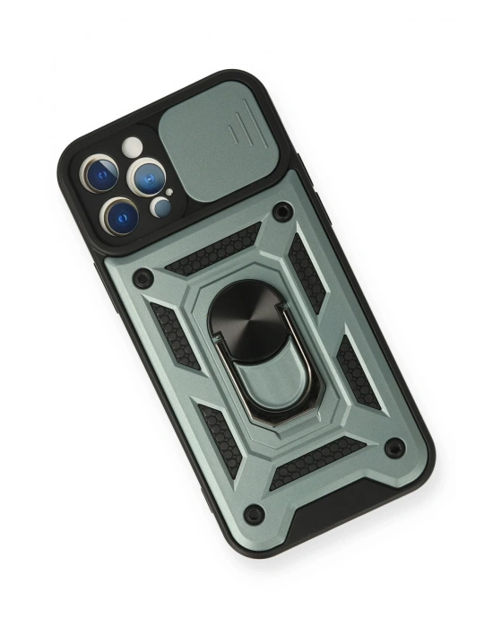 Newface iPhone 12 Pro Kılıf Pars Lens Yüzüklü Silikon - Yeşil