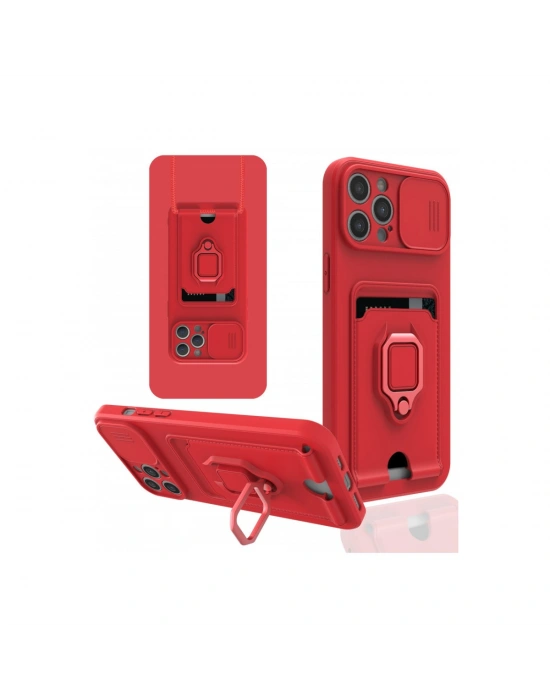 Newface iPhone 12 Pro Kılıf Zuma Kartvizitli Yüzüklü Silikon - Kırmızı