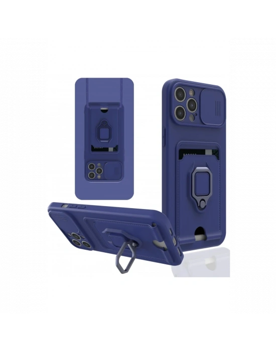 Newface iPhone 12 Pro Kılıf Zuma Kartvizitli Yüzüklü Silikon - Lacivert