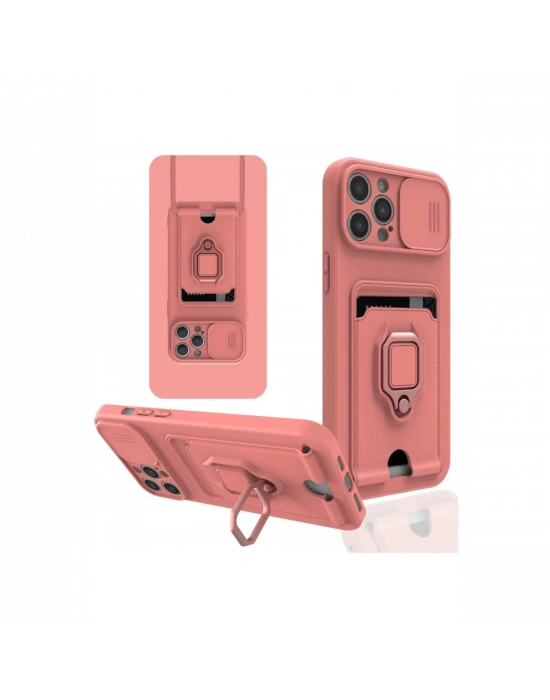 Newface iPhone 12 Pro Kılıf Zuma Kartvizitli Yüzüklü Silikon - Pembe