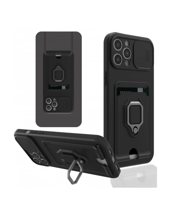 Newface iPhone 12 Pro Kılıf Zuma Kartvizitli Yüzüklü Silikon - Siyah