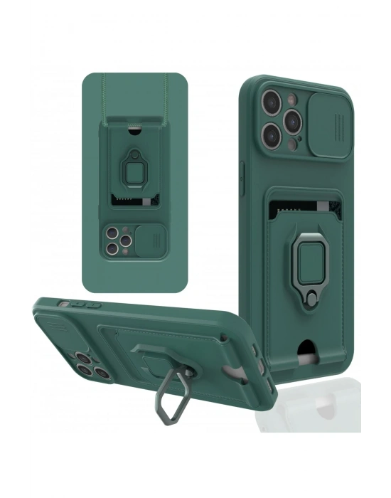 Newface iPhone 12 Pro Kılıf Zuma Kartvizitli Yüzüklü Silikon - Yeşil