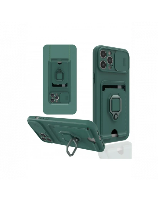 Newface iPhone 12 Pro Kılıf Zuma Kartvizitli Yüzüklü Silikon - Yeşil