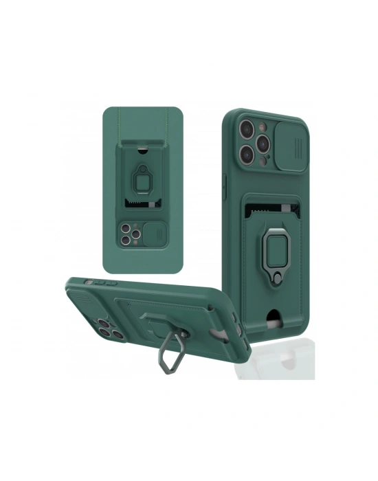 Newface iPhone 12 Pro Kılıf Zuma Kartvizitli Yüzüklü Silikon - Yeşil