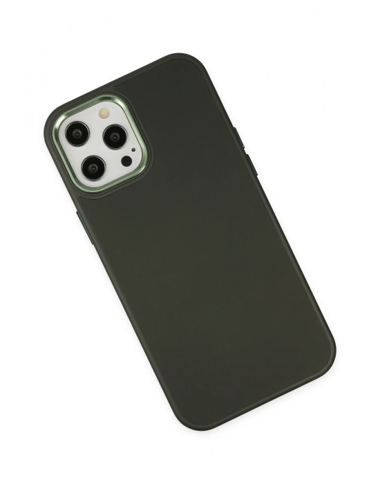 Newface iPhone 12 Pro Max Kılıf Asya Deri Silikon - Koyu Yeşil