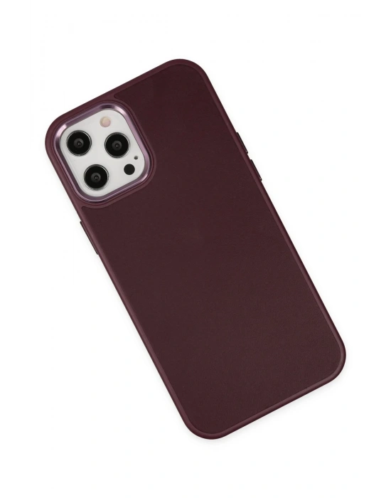 Newface iPhone 12 Pro Max Kılıf Asya Deri Silikon - Mürdüm