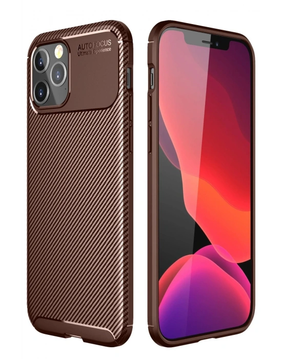 Newface iPhone 12 Pro Max Kılıf Auto Focus Karbon Kapak - Kahverengi
