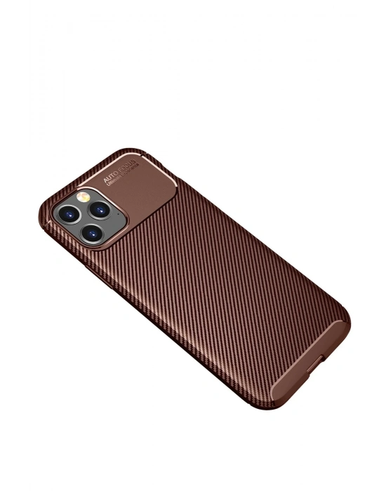 Newface iPhone 12 Pro Max Kılıf Auto Focus Karbon Kapak - Kahverengi