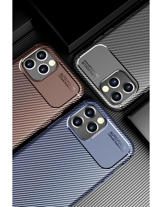 Newface iPhone 12 Pro Max Kılıf Auto Focus Karbon Kapak - Kahverengi