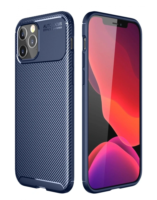 Newface iPhone 12 Pro Max Kılıf Auto Focus Karbon Kapak - Lacivert