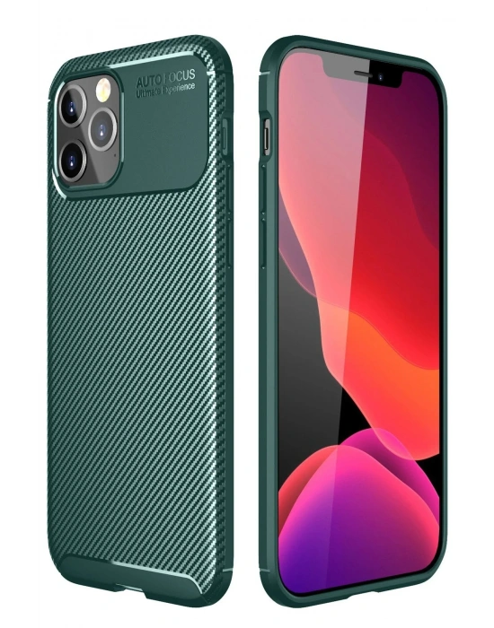 Newface iPhone 12 Pro Max Kılıf Auto Focus Karbon Kapak - Yeşil