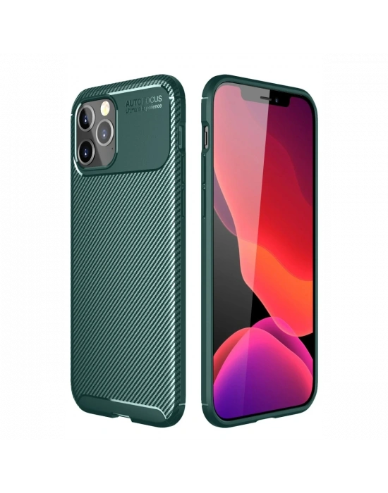 Newface iPhone 12 Pro Max Kılıf Auto Focus Karbon Kapak - Yeşil