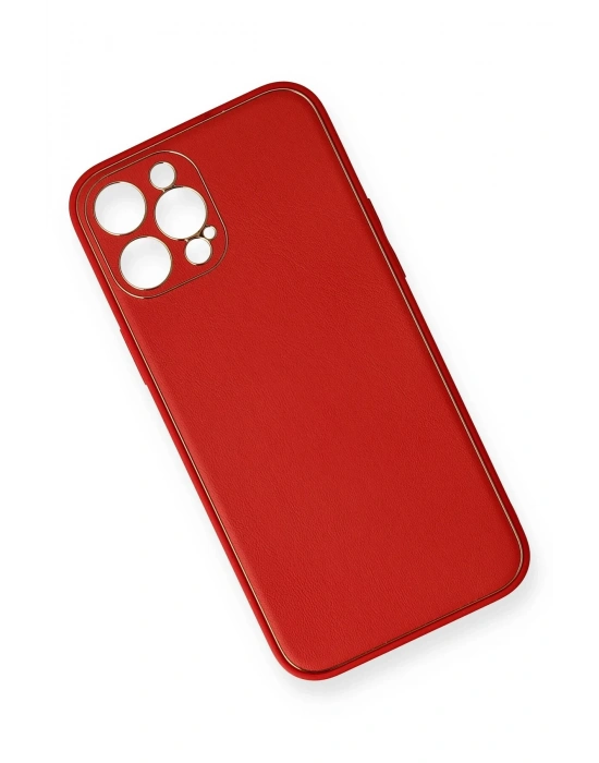 Newface iPhone 12 Pro Max Kılıf Coco Deri Silikon Kapak - Kırmızı