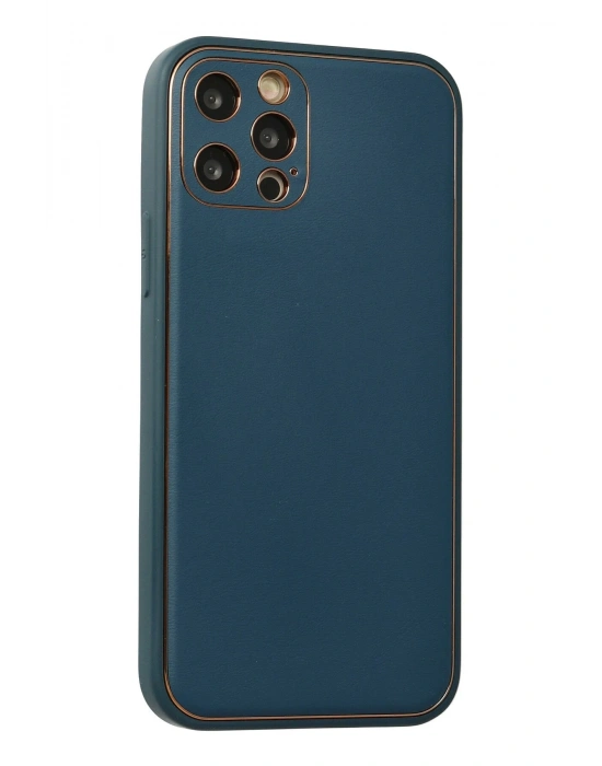 Newface iPhone 12 Pro Max Kılıf Coco Deri Silikon Kapak - Mavi