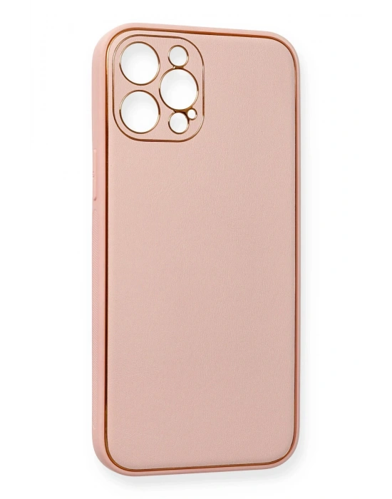 Newface iPhone 12 Pro Max Kılıf Coco Deri Silikon Kapak - Pembe