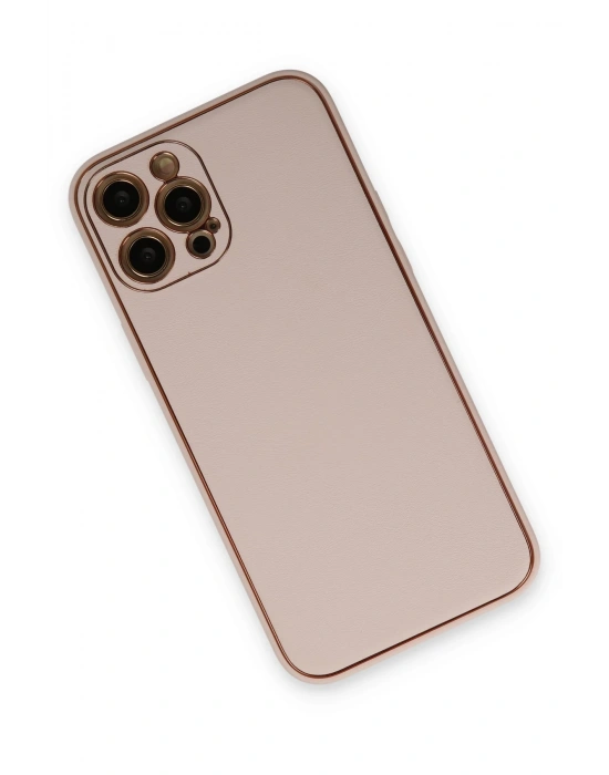 Newface iPhone 12 Pro Max Kılıf Coco Deri Silikon Kapak - Pudra