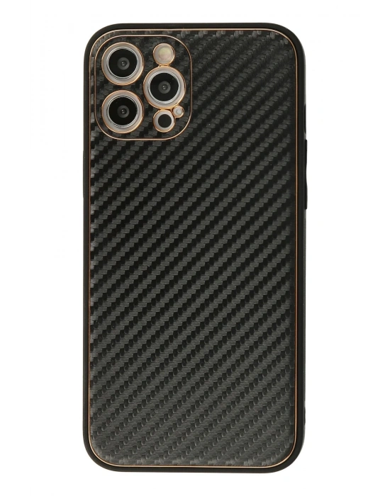Newface iPhone 12 Pro Max Kılıf Coco Karbon Silikon - Siyah