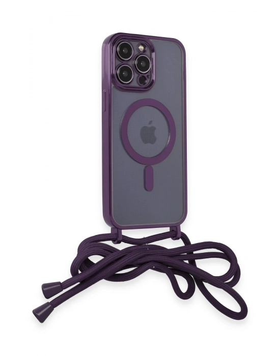 Newface iPhone 12 Pro Max Kılıf Divo Lazer Askılı Magsafe Kapak - Derin Mor